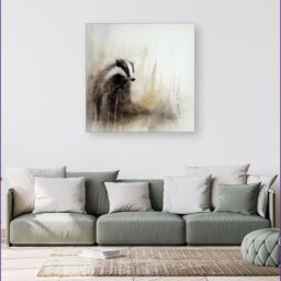 "Warren Reed - Designer Badger Watercolour Canvas in Brown - Size: W16"" x H16""" - thumbnail 4