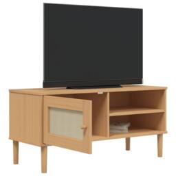 Berkfield Home TV Cabinet SENJA Rattan Look Brown 106x40x49cm Solid Wood Pine in Light Brown - Size: 106 x 40 x 49 cm - thumbnail 4