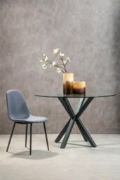 Orsina Dining Chair with Grey Powder Legs, Easy to Clean Velvet Accent Chair, High-Back Comfy Armchair - thumbnail 5