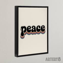 "Artery8 Peace Colourful Retro Rainbow Font Typography Framed Canvas Art Print in Beige - Size: W12"" x H16""" - thumbnail 2
