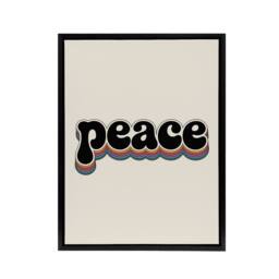 "Artery8 Peace Colourful Retro Rainbow Font Typography Framed Canvas Art Print in Beige - Size: W12"" x H16""" - thumbnail 1