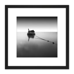 Artery8 Sunken Boat Sea Black White Photo 8X8 Inch Square Wooden Framed Wall Art Print Picture with Mount - thumbnail 1