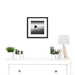 Artery8 Sunken Boat Sea Black White Photo 8X8 Inch Square Wooden Framed Wall Art Print Picture with Mount - thumbnail 2
