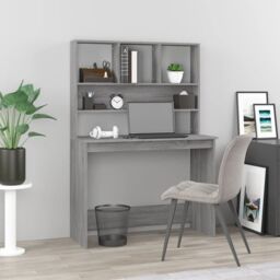 Berkfield Home Desk with Shelves Grey Sonoma 102x45x148 cm Engineered Wood - Size: 102 x 45 x 148 cm - thumbnail 1