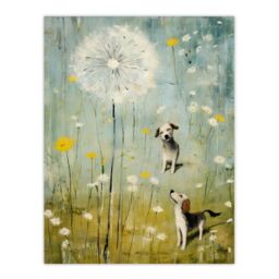 "Artery8 The Giant Dandelion & Curious Dogs Bright Oil Painting Extra Large XL Unframed Wall Art Poster Print - Size: W24"" x H32""" - thumbnail 1