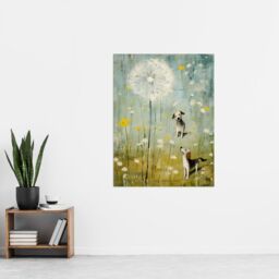 "Artery8 The Giant Dandelion & Curious Dogs Bright Oil Painting Extra Large XL Unframed Wall Art Poster Print - Size: W24"" x H32""" - thumbnail 4
