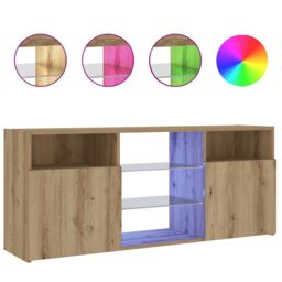 Berkfield Home TV Cabinet with LED Lights Artisian Oak 120x30x50 cm Engineered Wood in Brown - Size: 120 x 30 x 50 cm - thumbnail 2