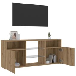 Berkfield Home TV Cabinet with LED Lights Artisian Oak 120x30x50 cm Engineered Wood in Brown - Size: 120 x 30 x 50 cm - thumbnail 4