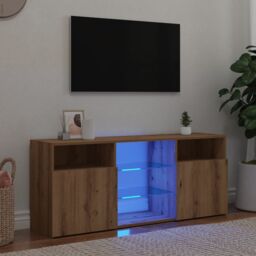 Berkfield Home TV Cabinet with LED Lights Artisian Oak 120x30x50 cm Engineered Wood in Brown - Size: 120 x 30 x 50 cm - thumbnail 1