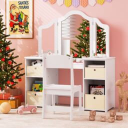 Costway 2-in-1 Dressing Table & Chair Set Vanity Table Desk w/ Removable Mirrors in White - thumbnail 3