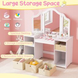 Costway 2-in-1 Dressing Table & Chair Set Vanity Table Desk w/ Removable Mirrors in White - thumbnail 6