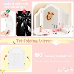 Costway 2-in-1 Dressing Table & Chair Set Vanity Table Desk w/ Removable Mirrors in White - thumbnail 5