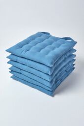 Homescapes 6 Pack Seat Pads Luxury 100% Cotton Indoor Outdoor Garden Cushion, 40cm in Blue - Size: 40 cm x 40 cm - thumbnail 1