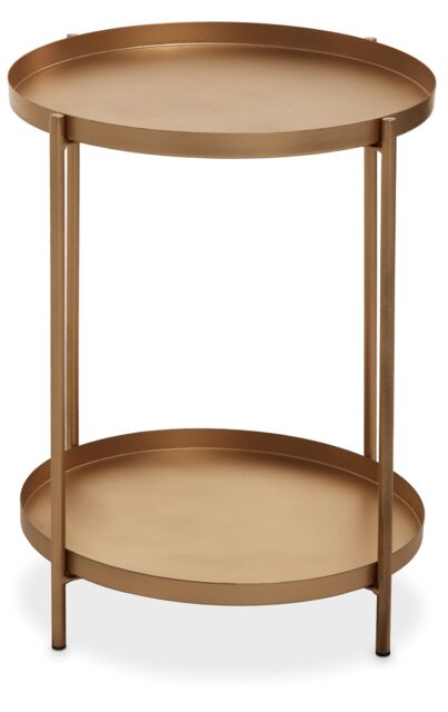 Orsina 2 Tier Gold Side Table, Geometric Design Round End Table with Metal Tops, Contemporary Bedside Table - image 1