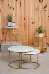 Orsina 2 Tier Gold Side Table, Geometric Design Round End Table with Metal Tops, Contemporary Bedside Table - thumbnail 4