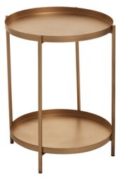 Orsina 2 Tier Gold Side Table, Geometric Design Round End Table with Metal Tops, Contemporary Bedside Table - thumbnail 3