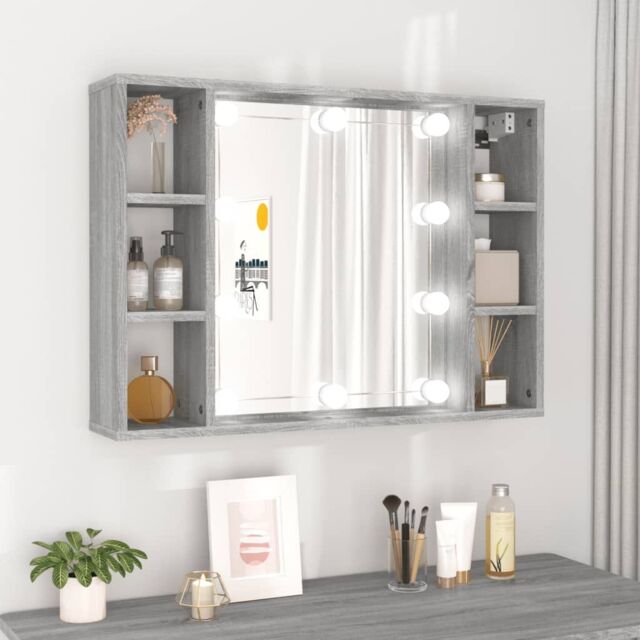 Berkfield Home Mirror Cabinet with LED Grey Sonoma 76x15x55 cm - Size: 76 x 15 x 55 cm - image 1