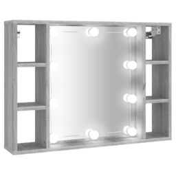 Berkfield Home Mirror Cabinet with LED Grey Sonoma 76x15x55 cm - Size: 76 x 15 x 55 cm - thumbnail 2