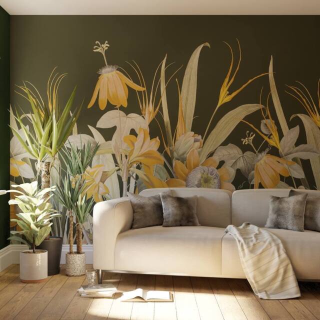 Superfresco Easy Flora Green Ochre Print To Order 3m x 2.8m Mural - image 1