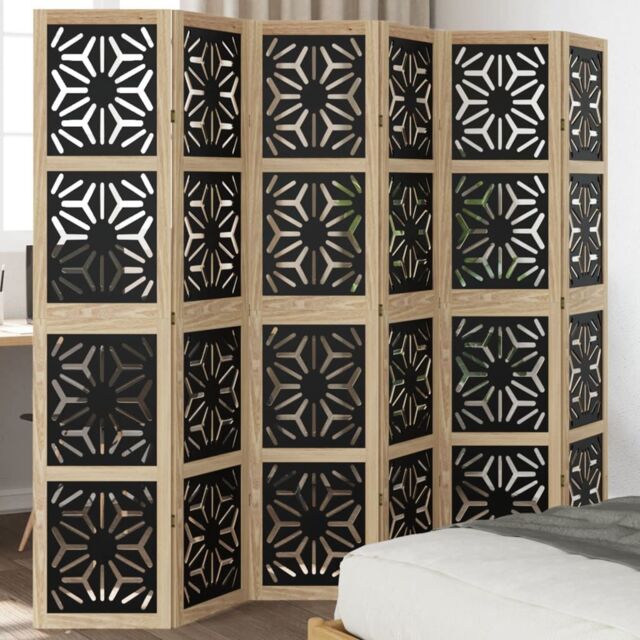 Berkfield Home Room Divider 6 Panels Brown & Black Solid Wood Paulownia - image 1