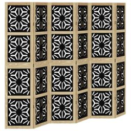 Berkfield Home Room Divider 6 Panels Brown & Black Solid Wood Paulownia - thumbnail 2