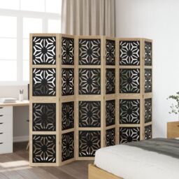 Berkfield Home Room Divider 6 Panels Brown & Black Solid Wood Paulownia - thumbnail 3