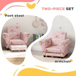 STILVORA Kids Armchair & Stool Set with Unicorn Design Pink - thumbnail 6