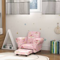 STILVORA Kids Armchair & Stool Set with Unicorn Design Pink - thumbnail 3