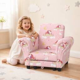 STILVORA Kids Armchair & Stool Set with Unicorn Design Pink - thumbnail 1
