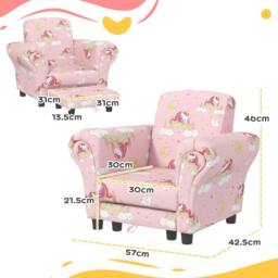 STILVORA Kids Armchair & Stool Set with Unicorn Design Pink - thumbnail 4
