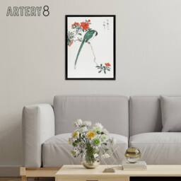 "Artery8 Long Tailed Tit & Pomegranate Tree Framed Canvas Wall Art Print Kashu - Size: W12"" x H16""" - thumbnail 3