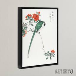 "Artery8 Long Tailed Tit & Pomegranate Tree Framed Canvas Wall Art Print Kashu - Size: W12"" x H16""" - thumbnail 2