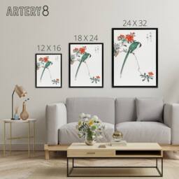 "Artery8 Long Tailed Tit & Pomegranate Tree Framed Canvas Wall Art Print Kashu - Size: W12"" x H16""" - thumbnail 4