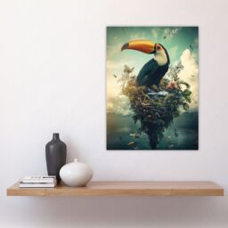 "Artery8 Surreal Fantasy Toucan Bird Nature Retreat Wall Art Print in Blue - Size: W24"" x H32""" - thumbnail 4