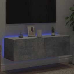 Berkfield Home TV Wall Cabinet with LED Lights Concrete Grey 100x35x31 cm - Size: 100 x 35 x 31 cm - thumbnail 4