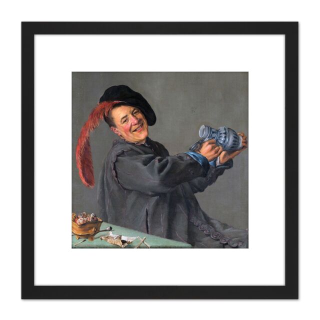 Artery8 Judith Leyster Jolly Drinker Portrait Painting 8X8 Inch Square Wooden Framed Wall Art Print Picture with Mount in Black - image 1