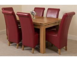 Thats Furniture Richmond 140-220cm Oak Extending Dining Table + 6 Montana Leather Chairs in Red - thumbnail 1