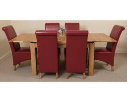 Thats Furniture Richmond 140-220cm Oak Extending Dining Table + 6 Montana Leather Chairs in Red - thumbnail 2