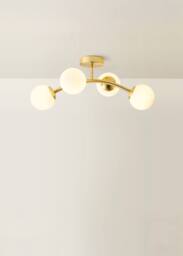 ValueLights Jas 4 Way Ceiling Light with Opal White Frosted Glass Globe Shades in Gold - thumbnail 2