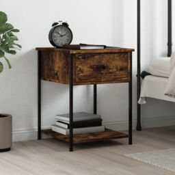 Berkfield Home Bedside Table Smoked Oak 44x45x58 cm Engineered Wood in Brown - Size: 44 x 45 x 58 cm - thumbnail 1