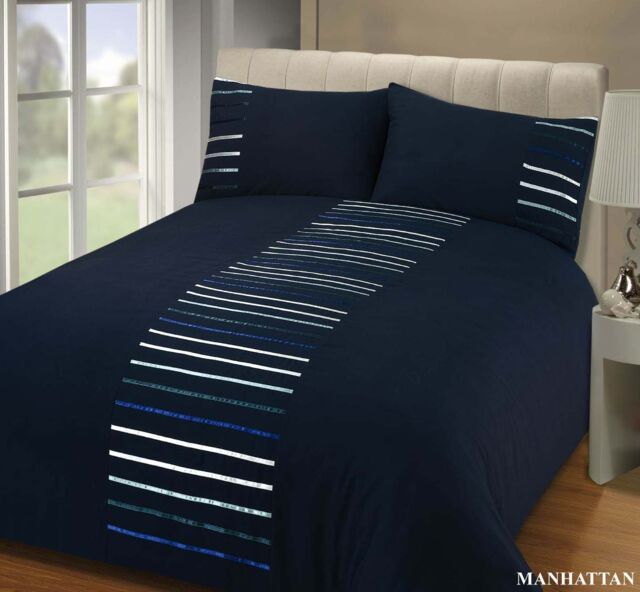 Rapport Home Manhattan Polyester Duvet Cover Set with Pillowcase in Navy - Size: King - image 1