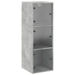 Berkfield Home Wall Cabinet with Glass Doors Concrete Grey 35x37x100 cm - Size: 35 x 37 x 100 cm - thumbnail 2