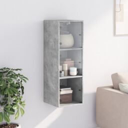Berkfield Home Wall Cabinet with Glass Doors Concrete Grey 35x37x100 cm - Size: 35 x 37 x 100 cm - thumbnail 3