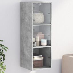 Berkfield Home Wall Cabinet with Glass Doors Concrete Grey 35x37x100 cm - Size: 35 x 37 x 100 cm - thumbnail 1