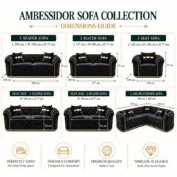 Stratus Interiors Ambassador Sofa Chesterfield Toronto Gold Trim Velvet fabric in Black - thumbnail 5