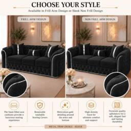 Stratus Interiors Ambassador Sofa Chesterfield Toronto Gold Trim Velvet fabric in Black - thumbnail 4