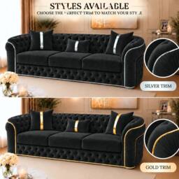 Stratus Interiors Ambassador Sofa Chesterfield Toronto Gold Trim Velvet fabric in Black - thumbnail 3
