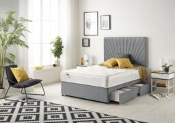 Somnior Platinum Sprung Memory Foam 2 Drawer Divan Bed with Upholstered Headboard Plush Velvet in Charcoal - Size: Single - thumbnail 1