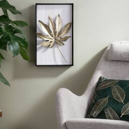 Wyld and Coco Gold Leaf Metal Wall Art - Vertical Botanical Decor in White - thumbnail 1