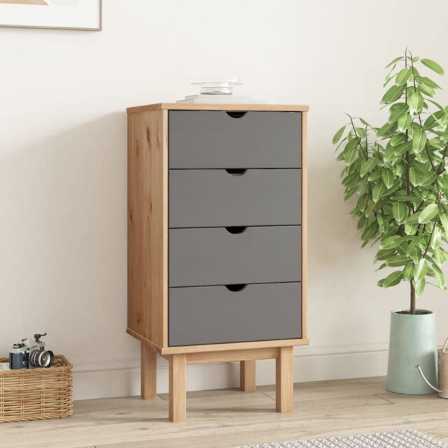 Berkfield Home Drawer Cabinet OTTA Brown&Grey 45x39x90cm Solid Wood Pine in Grey - Size: 45 x 39 x 90 cm - image 1